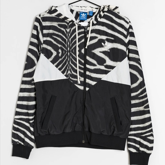 adidas Trefoil Zebra Animal Print Lightweight Windbreaker Jacket Size Large - Picture 1 of 16